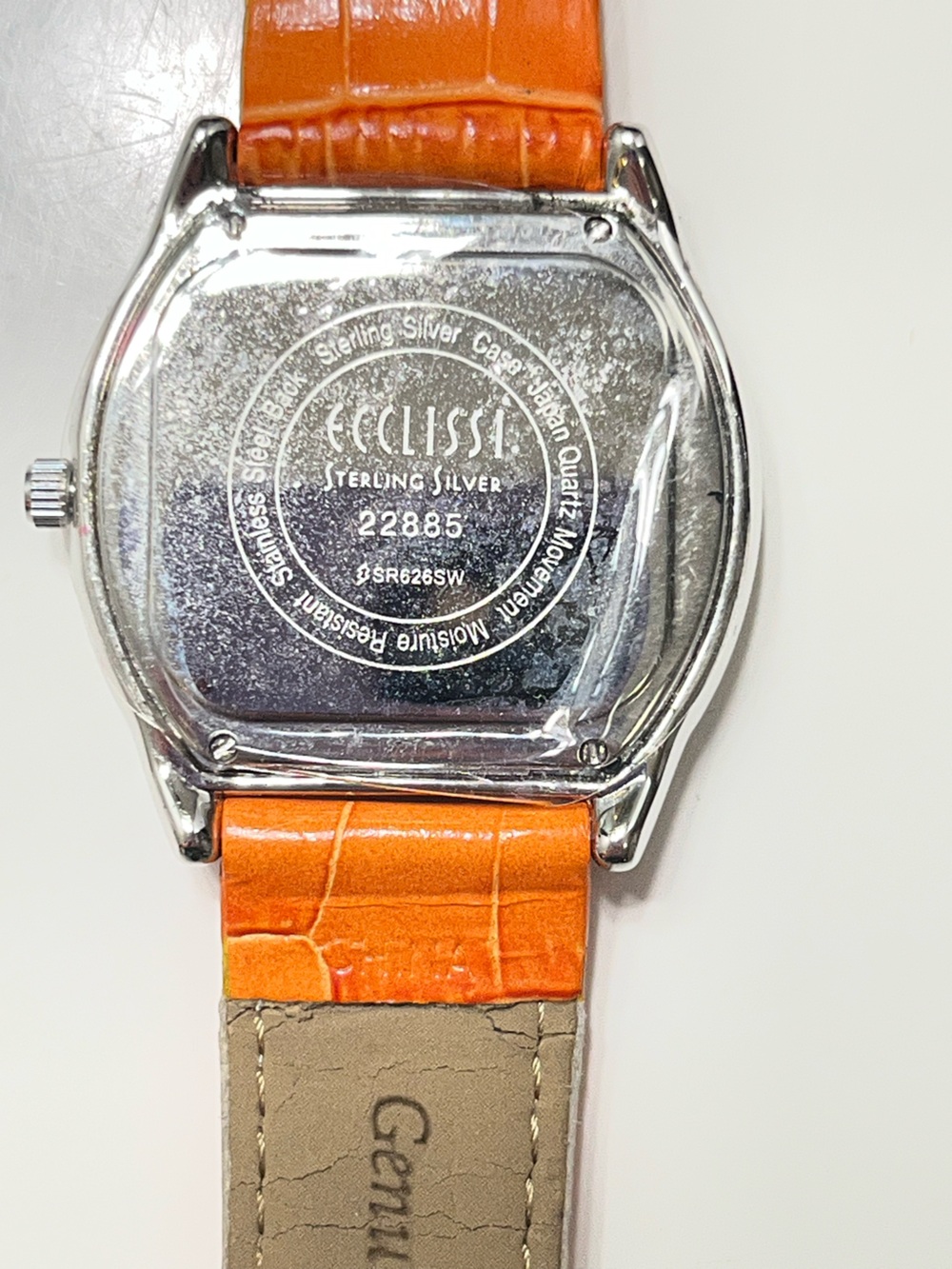 ECCLISSI STERLING SILVER QUARTZ Watch W/ORIGINAL ORANGE BAND 22885- New Battery - Picture 5 of 8